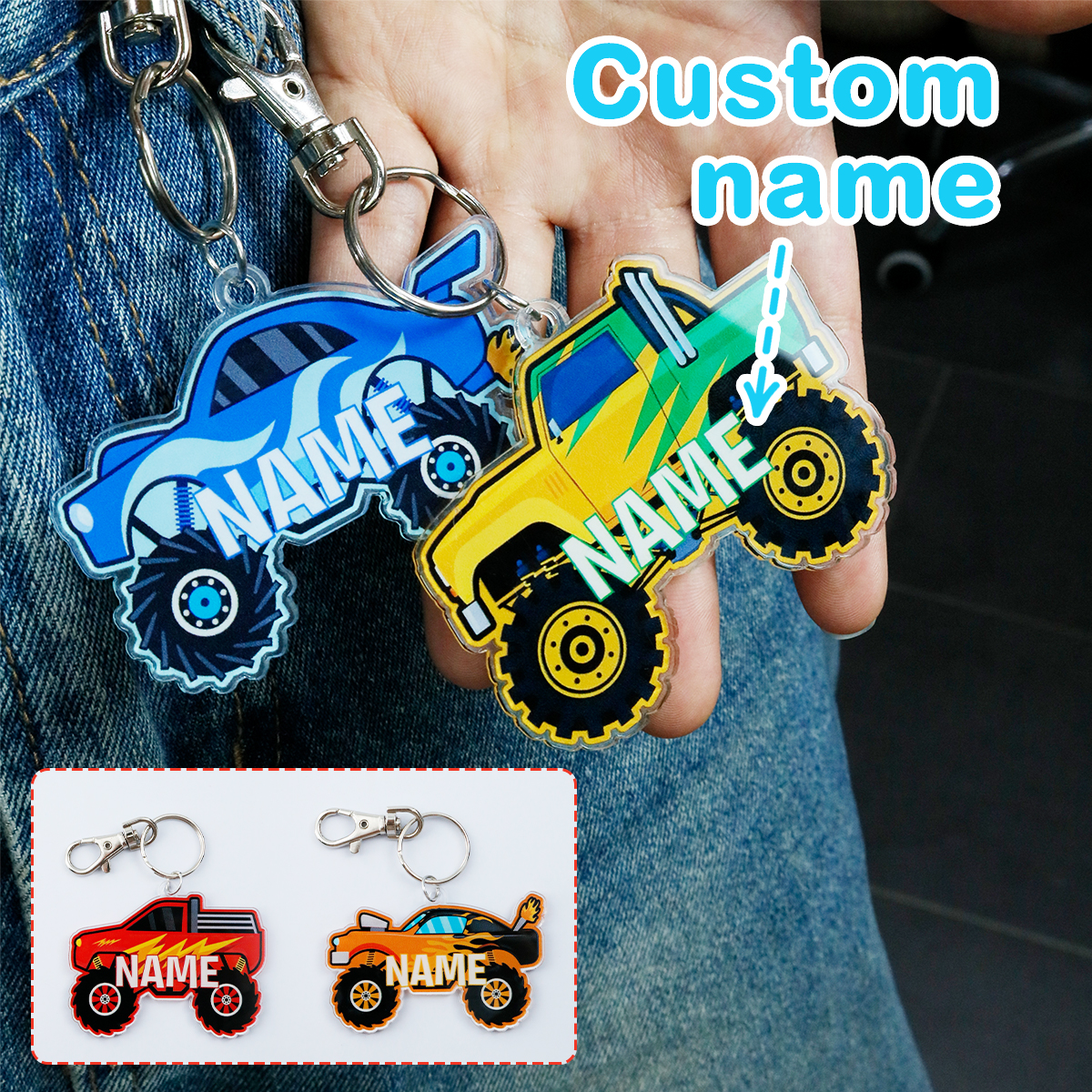 Sack Race Bag - Custom Monster Truck Name Keychain, Cartoon