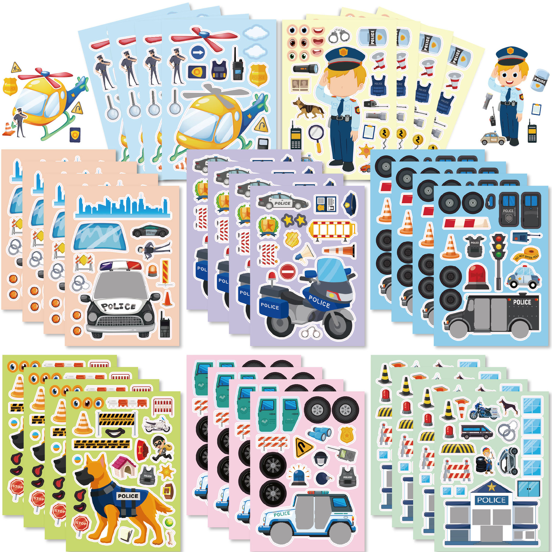 Party Games Baby Shower - 16Sheets Cartoon Vocation Police Theme DIY