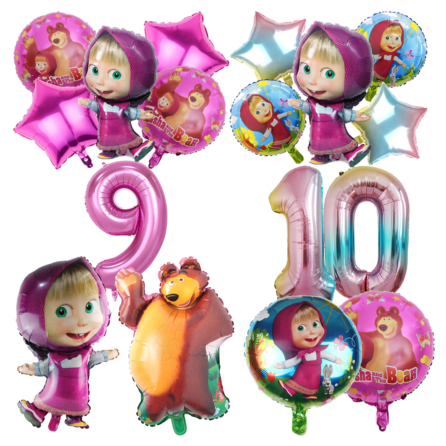 Party Games Baby Shower - Mashas Bears Birthday Number Balloon Set